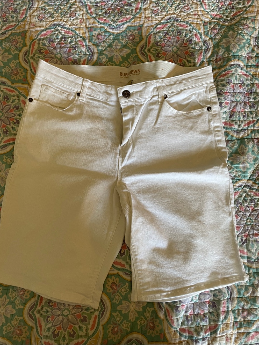 Ruff Hewn Cream White Denim Bermuda Shorts Size 14